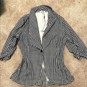 Black and White Checkered Blazer Tailored Fit Woven Fabric